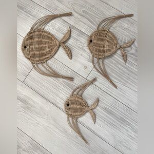 Vintage Trio of Wicker Fish Wall Decor Boho Beach 3 PC Set